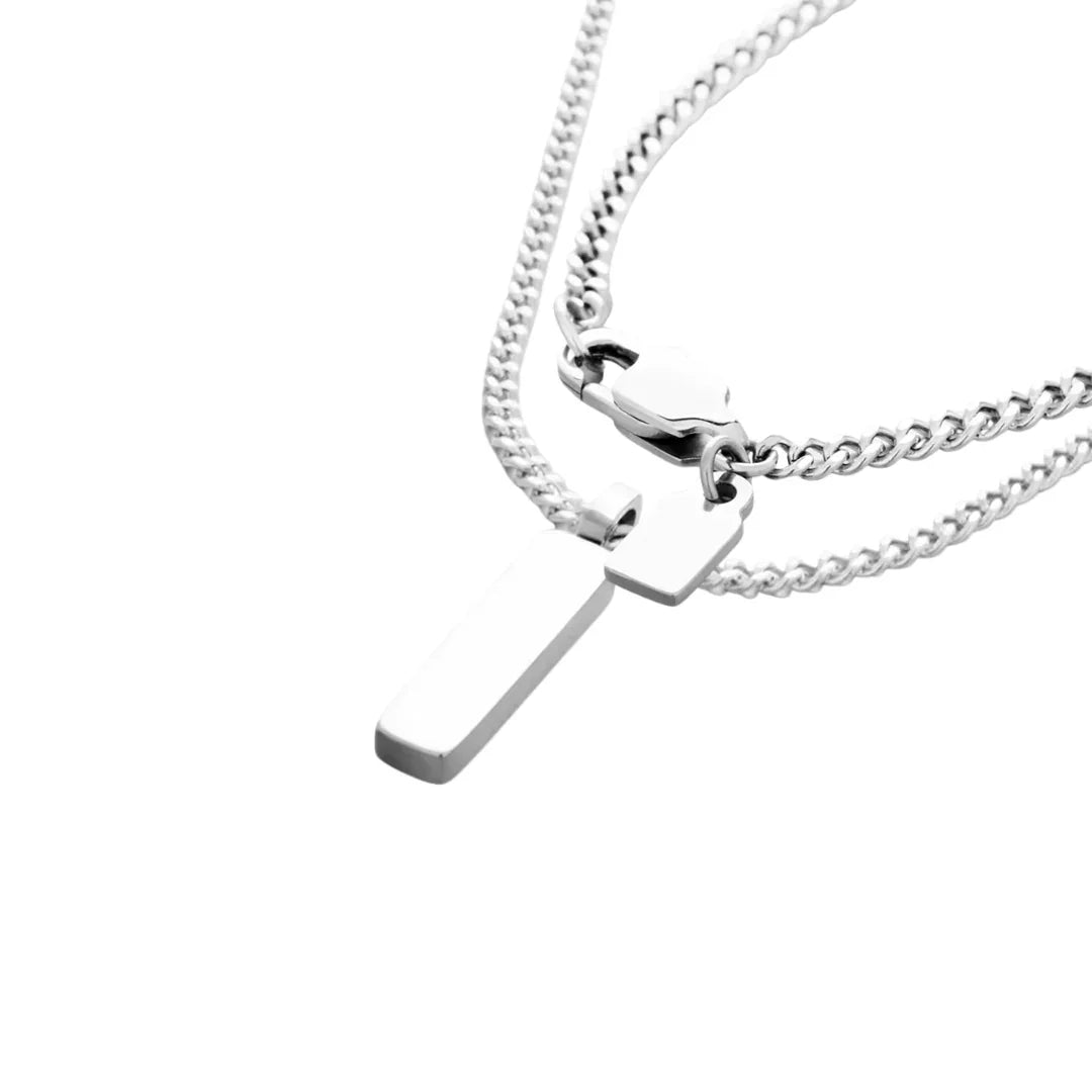 Men's Double Chain Necklace - Menfors - 200000783:350853White Gold;200001034:17053024EMNN002