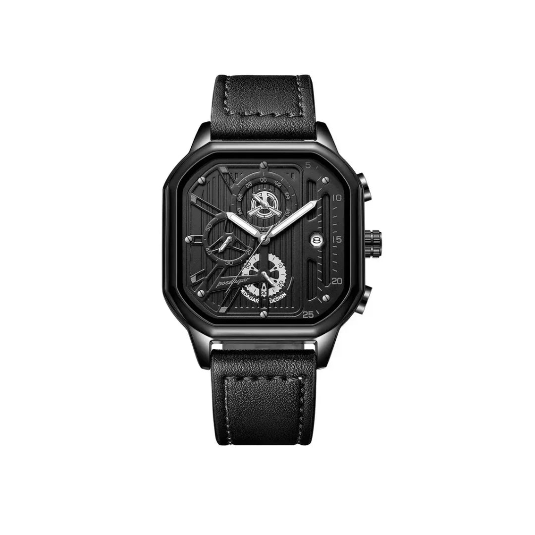 Poedagar Engine Watch - Menfors - 14:100005979Black Silver Leather;200007763:201441035